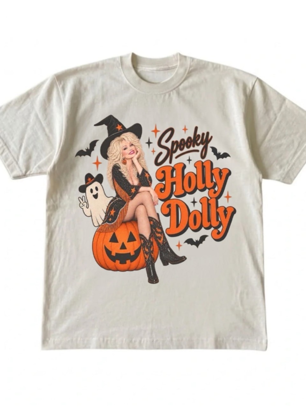 Spooky Holly Dolly Graphic Tee - Cream/Orange